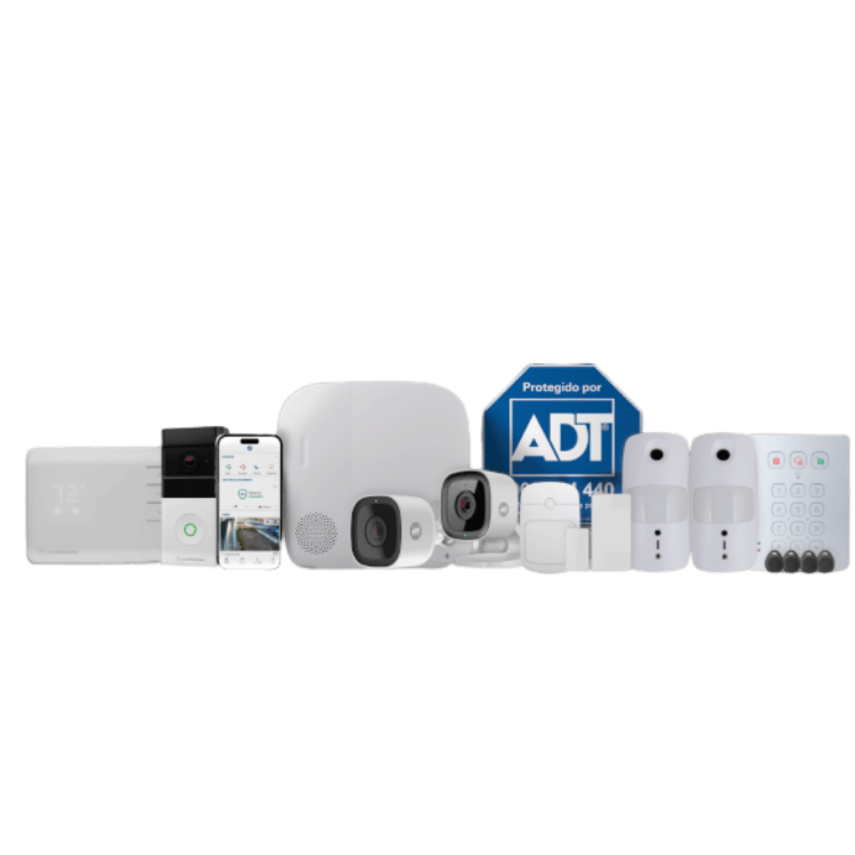 Kit oficial de alarma de ADT Alarmas con panel, detectores y cámara