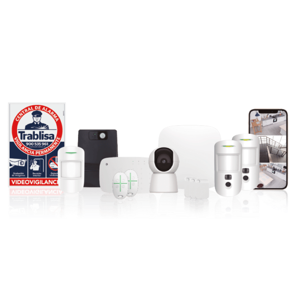 Kit oficial de alarma de Trablisa Alarmas con panel, detectores y cámara
